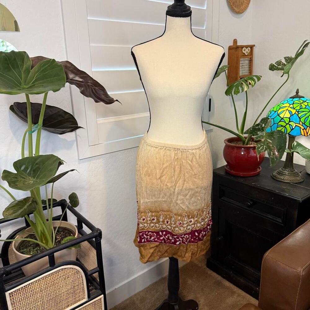 Vintage Y2K Boho Paisley Beaded Sequin Embroidered Midi Skirt